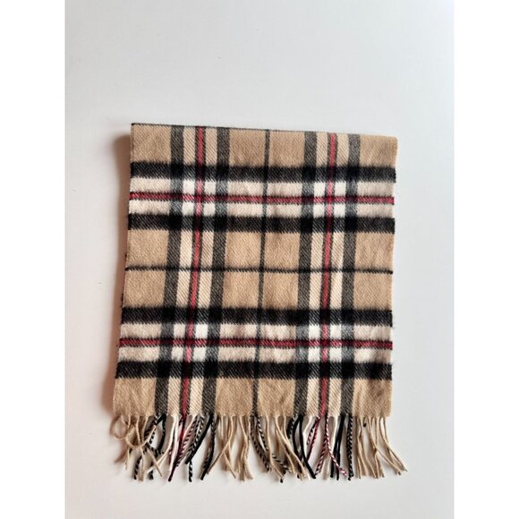 EAGLES GLEN Tan Black Tartan Check 100% Cashmere Fringed Rectangle Scarf - Picture 6 of 9